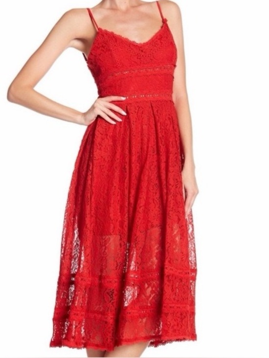 NSR Dresses & Skirts - NSR Red Lace Spaghetti-Strap Midi Dress
Women’s XL
